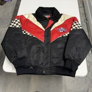 Vintage Yamaha Racing Jacket Red Black Checkered Motocross puffer Bomber L